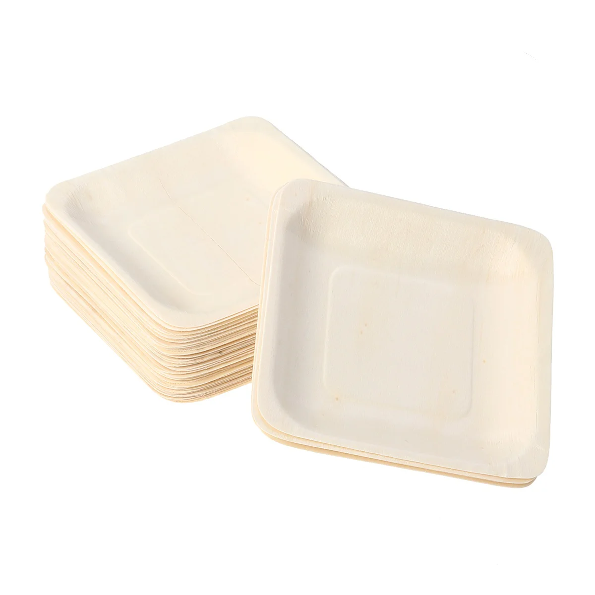 

50pcs Square Disposable Wooden Plate Party Plates Tableware for Wedding Restaurant Picnic Birthday 140x140mm Plastic