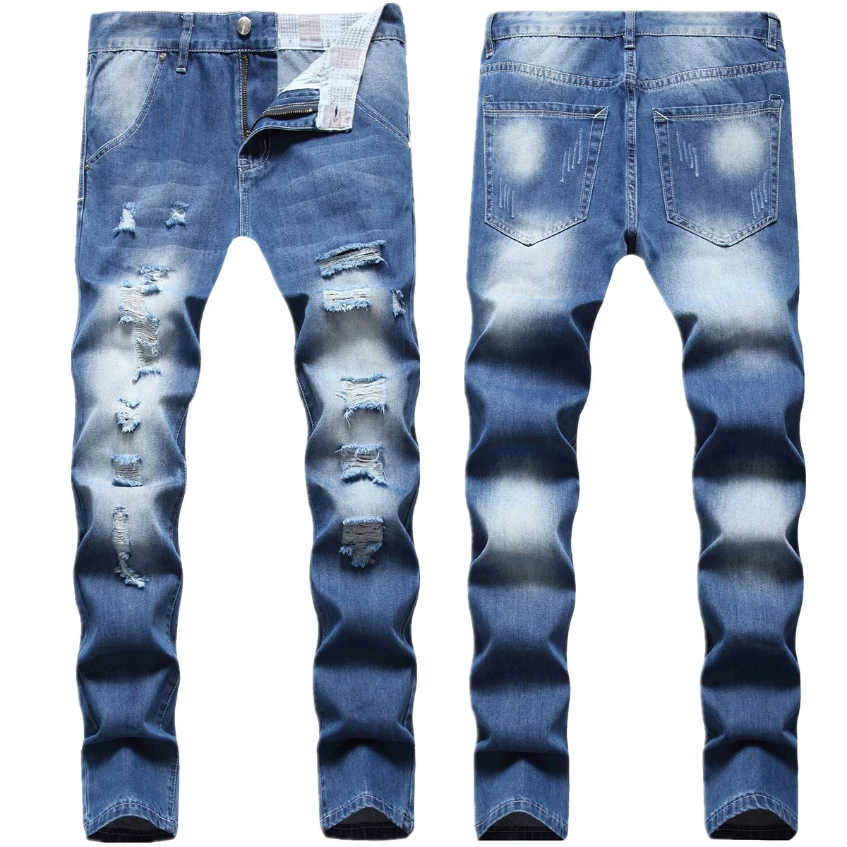 

2022 Men's Jeans Slim Jeans Zipper Straight Stretch Jeans Gentleman Ripped Jeans Straight Jeans Blue Jeans