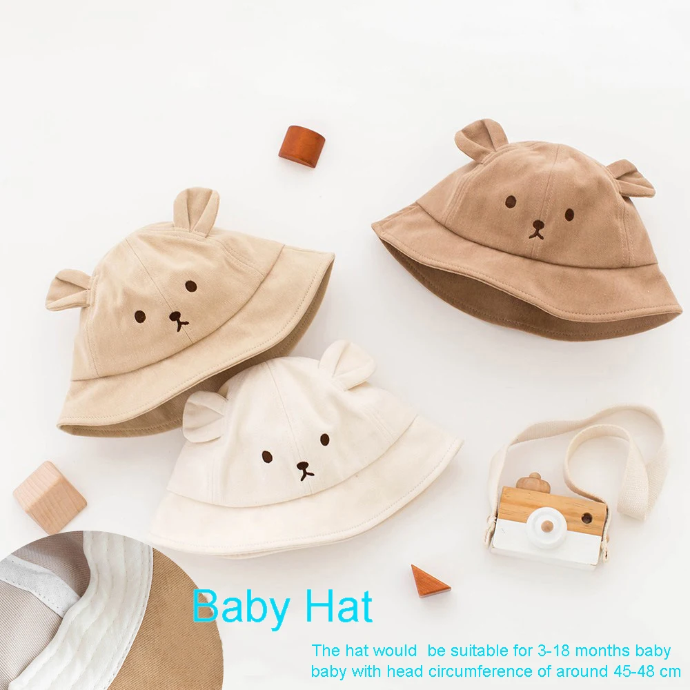 

Spring Autumn Baby Bucket Hat Cute Bear Ear Infant Panama Cap Cotton Korean Version Kids Baby Boy Girl Sunshade Hat
