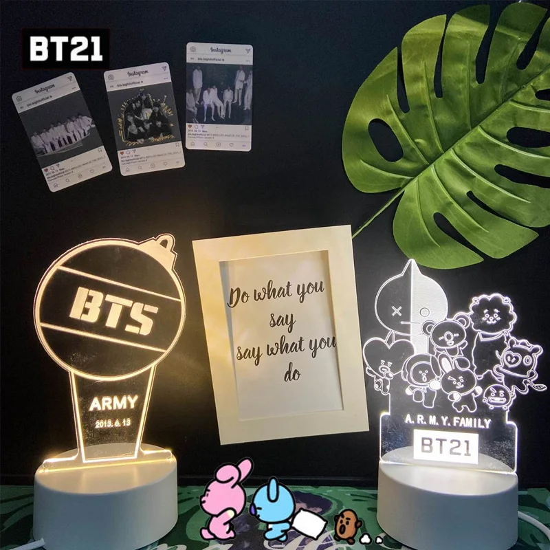

LINE BT21 мультяшный трехцветный светильник, милая модная светодиодная акриловая доска, настольное прикроватное украшение для общежития, Деко...