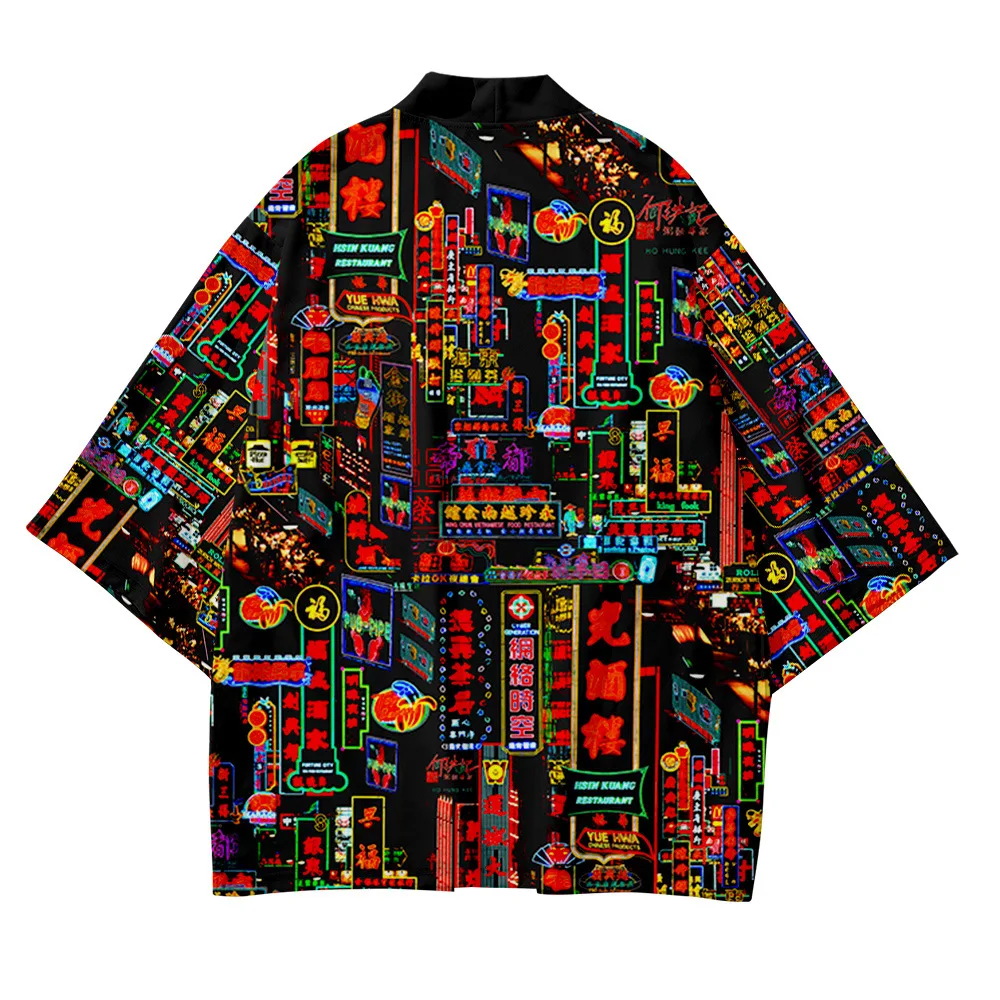 

Kimono men's women's 2022 Japanese traditional kimono cardigan neon pattern shirt Japanese kimono national style Robe