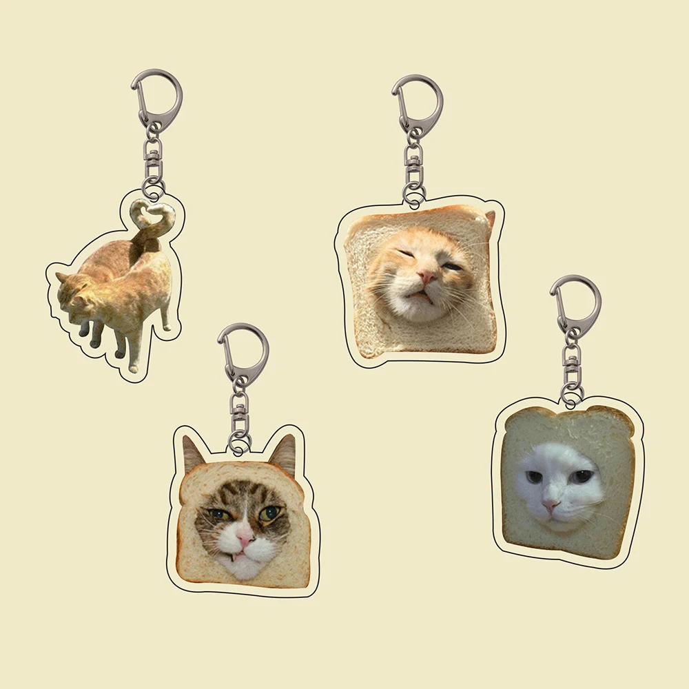 

Acrylic Cute Ins Toast Cat Keychain Girl Students Creative Funny Bread Cats Lanyard Backpack Small Pendant Phone Chain Jewelry