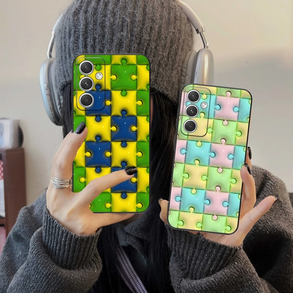 Puzzle Fashion Pretty Mobile Cell Phone Case for Samsung Galaxy S24 S23 S22 S21 S20 S10 S9 Plus FE Ultra Lite Black Cover Shell