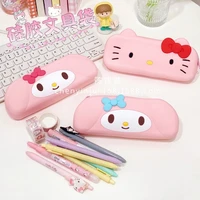 sanrio hello kitty my melody cartoon anime cute girl pink student stationery bag silicone pen bagsoft glue finishing storage bag