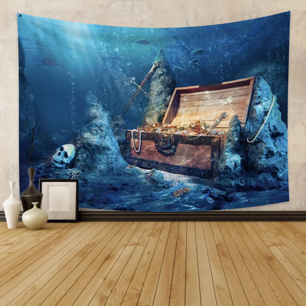 Подводный гобелен с изображением сокровищ Череп морская жизнь рыба настенное