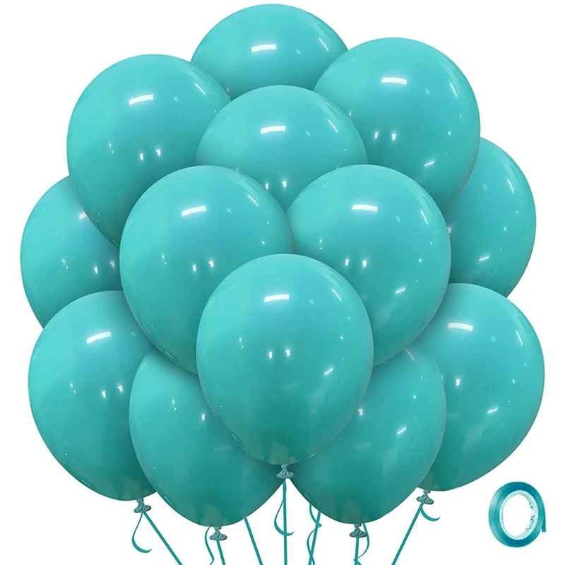 Teal Balloons Latex Party Balloons, 100 Pack 12 Inch Round Helium Balloons For Wedding Graduation Birthday Party