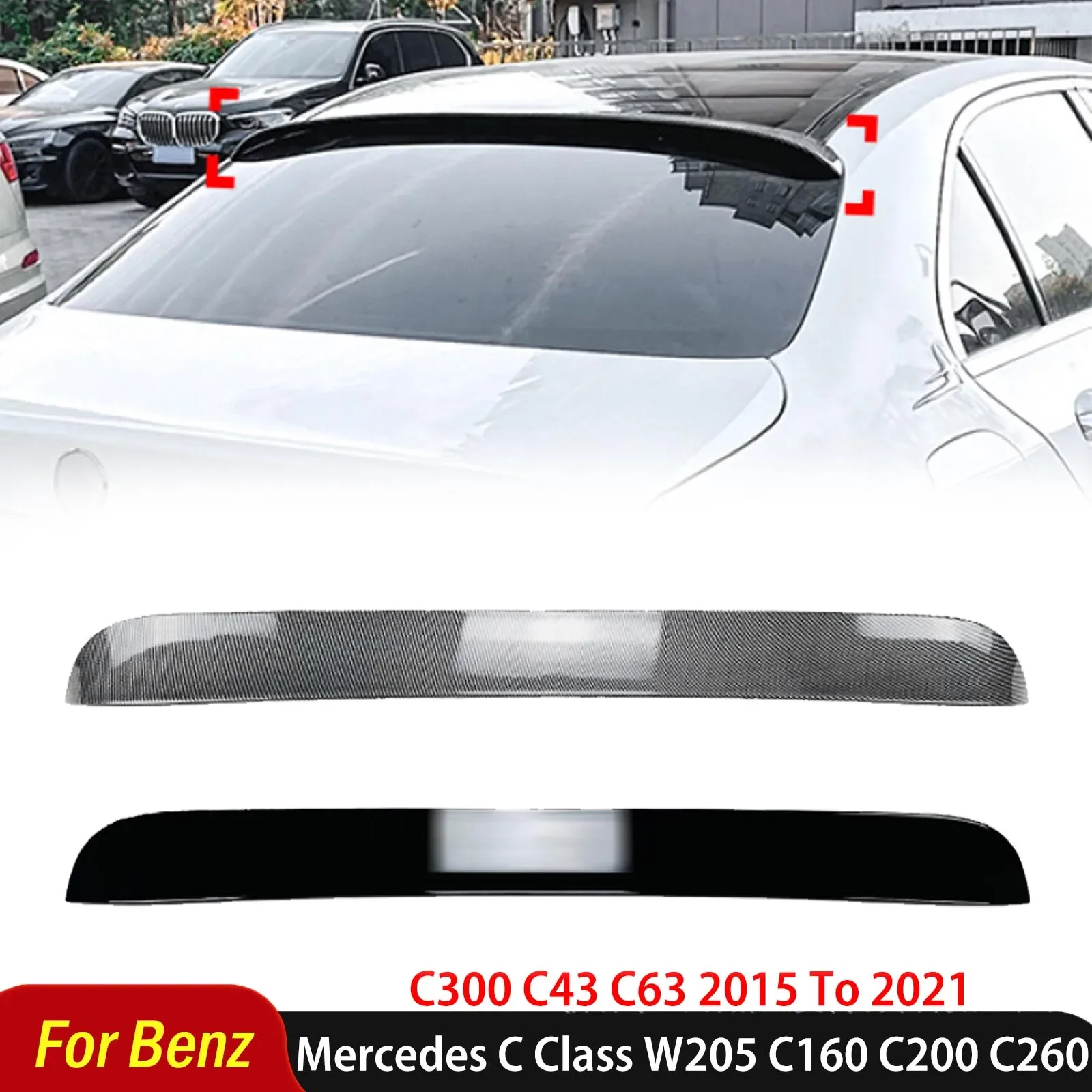 Фото Для Mercedes Benz C Class W205 C160 C200 C260 C300 C43 C63 2015–2021 Спойлеры на крышу автомобиля Тюнинг Крыло Задний хвост Разделитель багажника №1