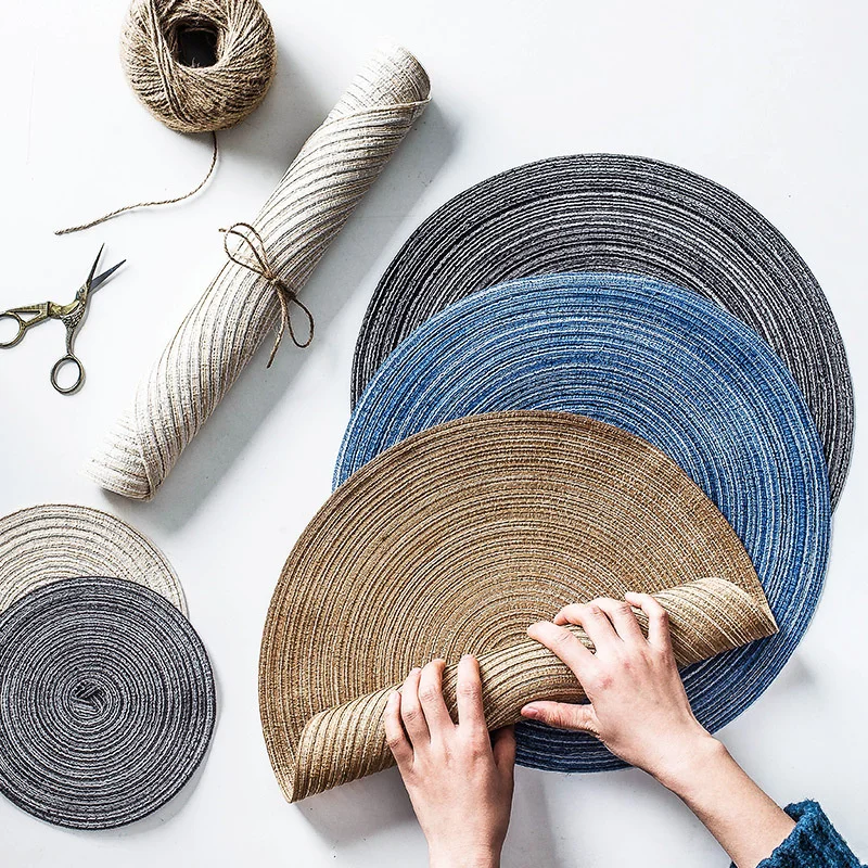 

Japanese handmade ramie thread round table mat household heat insulation mat anti scalding mat anti slip bowl mat casserole mat
