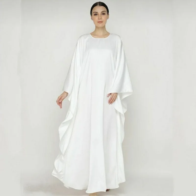 Muslim Dress Solid Color Bat Sleeves Middle East Dubai Loose Size Robe Abayas for Women Kaftan Femme Musulman