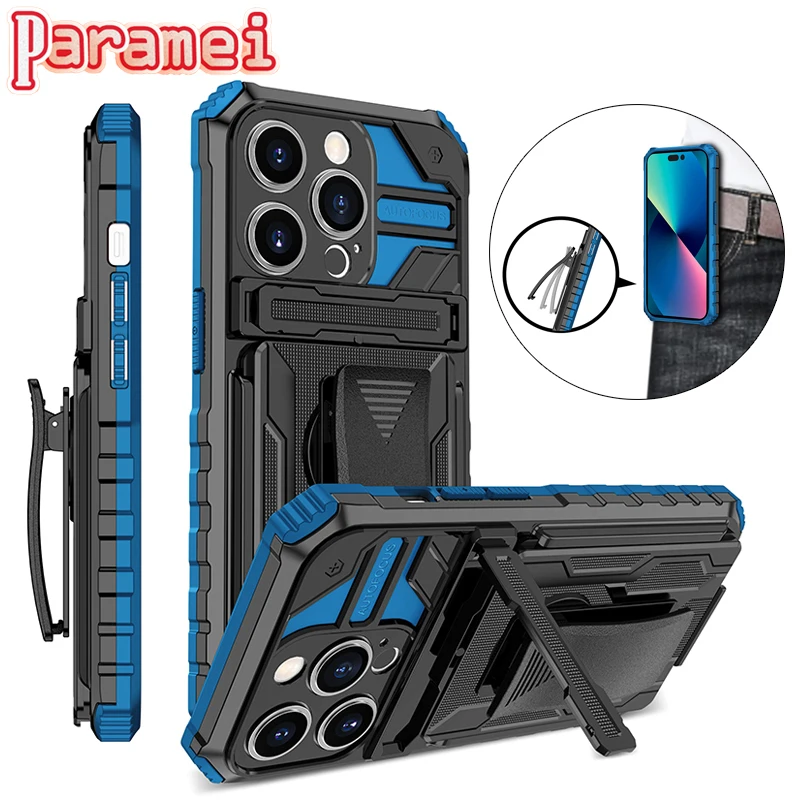 

Shockproof Phone Case For iPhone 11 12 13 14 Pro Max Luxury Back Clip Bracket Protective Cover For iPhone X XR XS Max 7 8 Plus