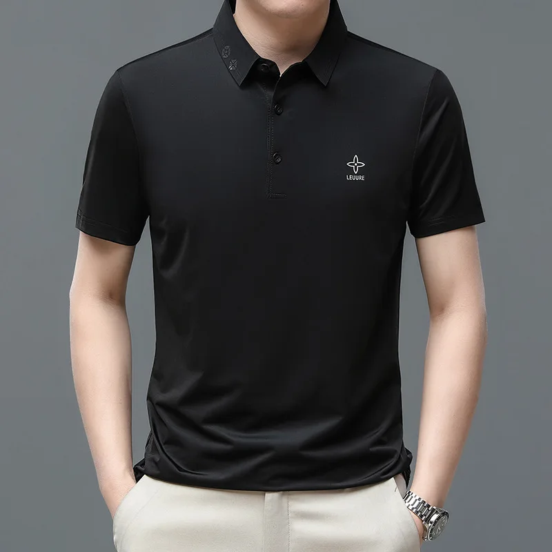 

Men's ice polo shirt thin short sleeved lapel t-shirt men's middle-aged casual cool quick drying men's t-shirt popular