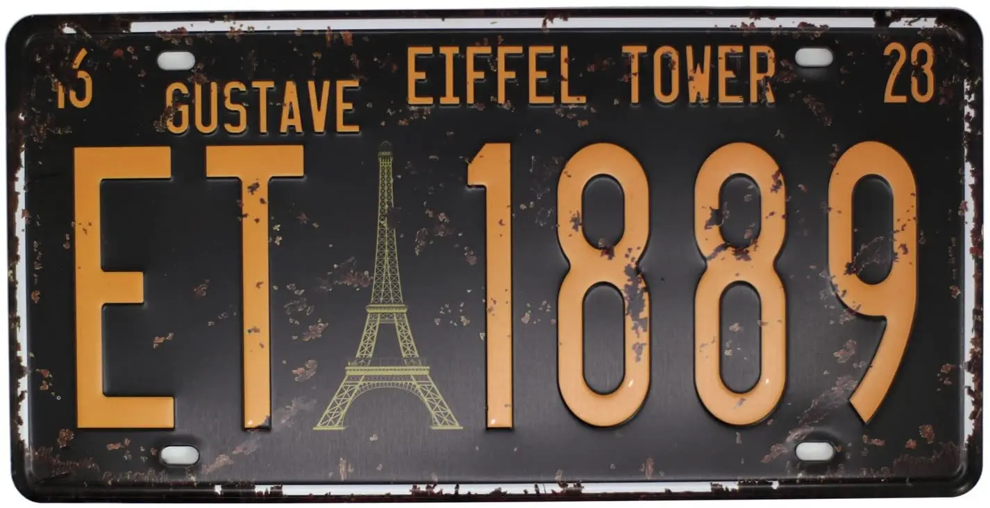 

UOOPAI Gustave Paris Eiffel Tower ET 1889 Vintage Metal Tin Sign Auto License Plate, Tag Size 6" X 12" 1