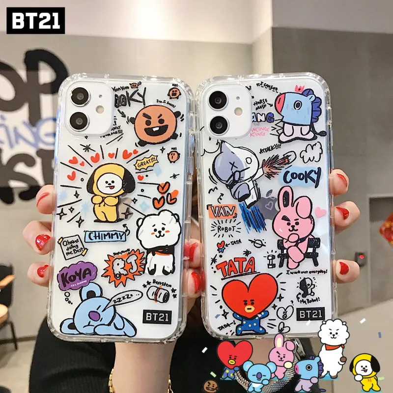 

Bt21 Bts Iphone 14 защитный чехол Koya Tata 12 13Promax Iphone11 7 8Plus 13Pro корпус сотового телефона Kpop Idol Cooky Kawaii мягкий чехол