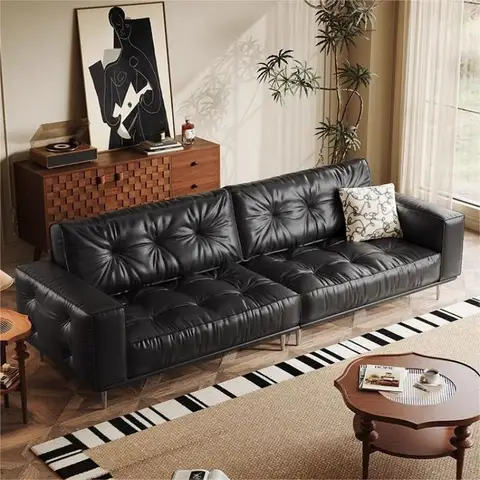 Новый высококачественный американский кожаный диван в стиле ретро в стиле американской моды Роскошный прямой черный диван для гостиной