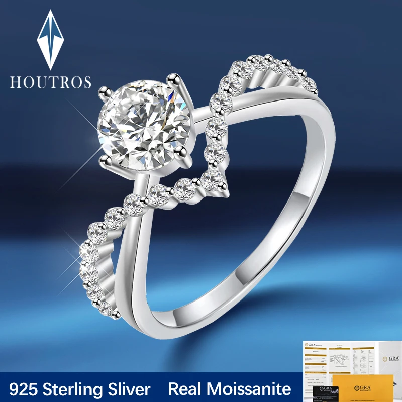 

Houtros 1CT D VVS Moissanite Engagement Rings 925 Sterling Sliver Promise Wedding Ring For Woman Fine Jewelry Pass Diamond Test