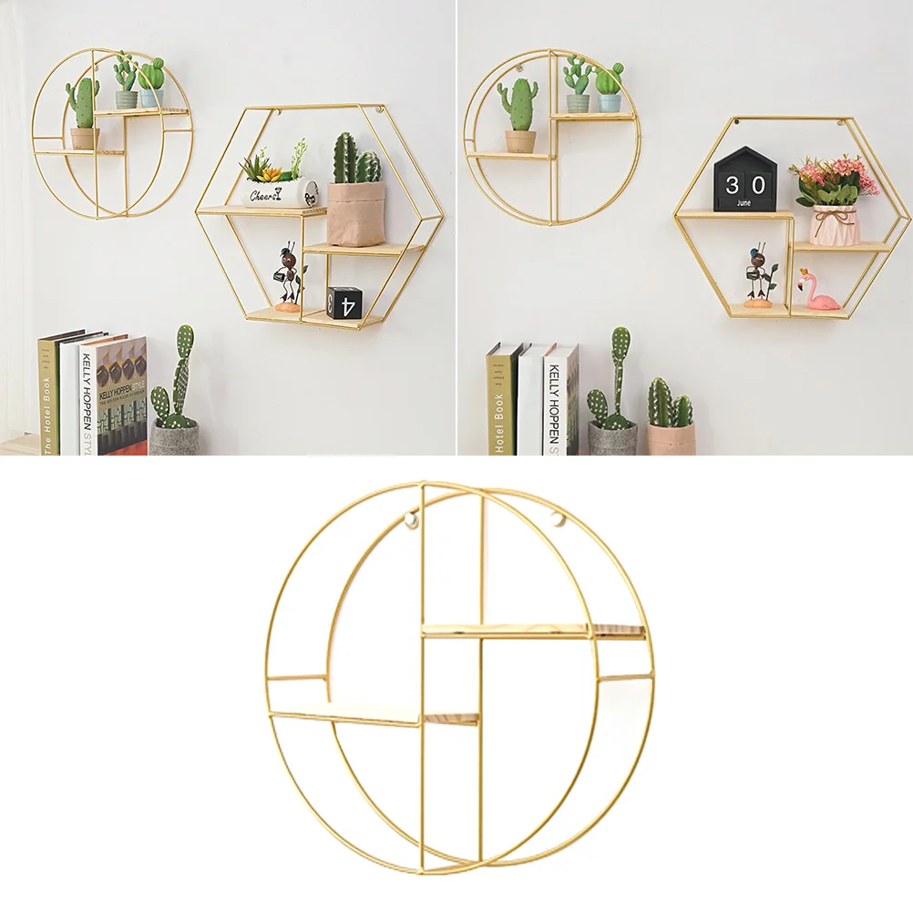 

Creative Nordic Style Round Shape Storage Rack Wrought Iron Double-Layer Wall Shelf Bedroom Living Room Wall Hanging Ornament