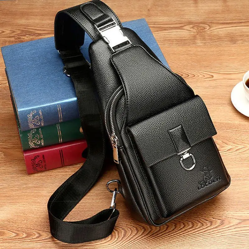 Men's Chest Bag Leisure Business Crossbody Bag Vintage 100% Genuine Leather Handbag Chest Bag USB Charging Waterproof Backpack