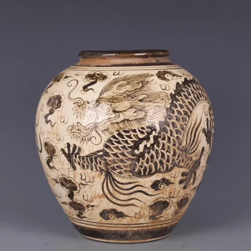 Желтая тановая античная ваза Song Dynasty с китайским драконом винтажная Восточная