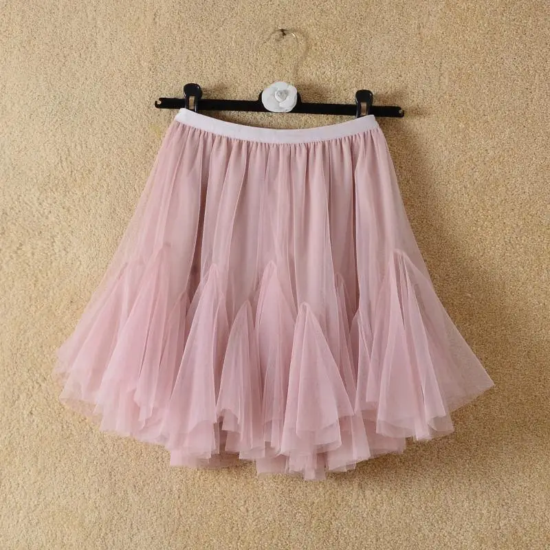

Summer Women Fashion Asymmetrical High Waist Ruffles Mesh Tutu Tulle Mini Skirt Black White Pink Saias Faldas Jupe Femme E87