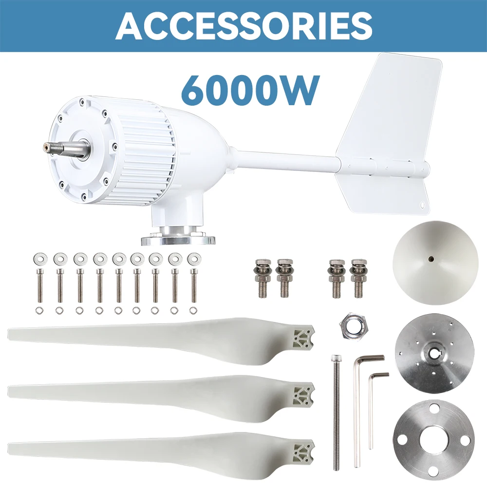 EU Duty Free 4000W ветряной генератор 3 лопасти 6KW 4KW 12V 48V 24V с контроллером зарядного