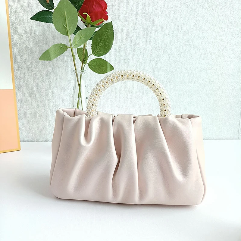 

Popular Sweet Girl Pearl Handheld Bag Women Fashion Versatile Pleated Crossbody Bag Cloud Bag Mini Phone Small Bag