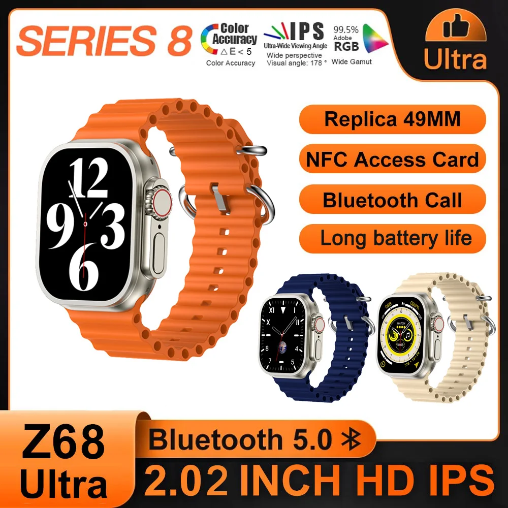 

Новинка, умные часы Ultra Series 8, 49 мм, Φ Z68, ультра Смарт-часы для мужчин и женщин, Bluetooth-звонок, Водонепроницаемая беспроводная зарядка для Apple