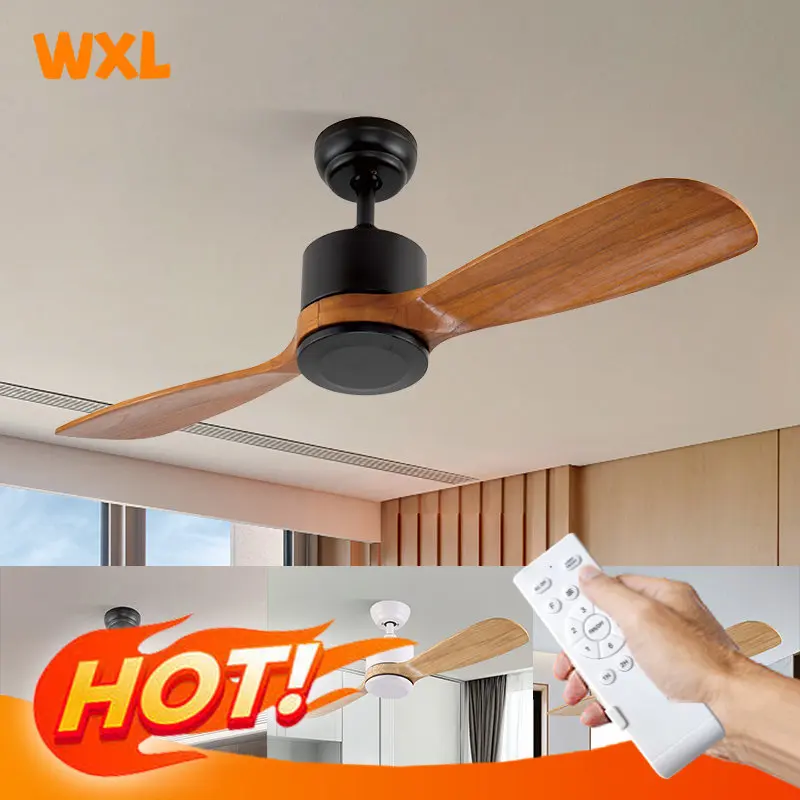 

Wooden Ceiling Fan with 2 Fan Blades Creative Indoor Wooden Ceiling Fan with Light and Remote Control Support 110-240V