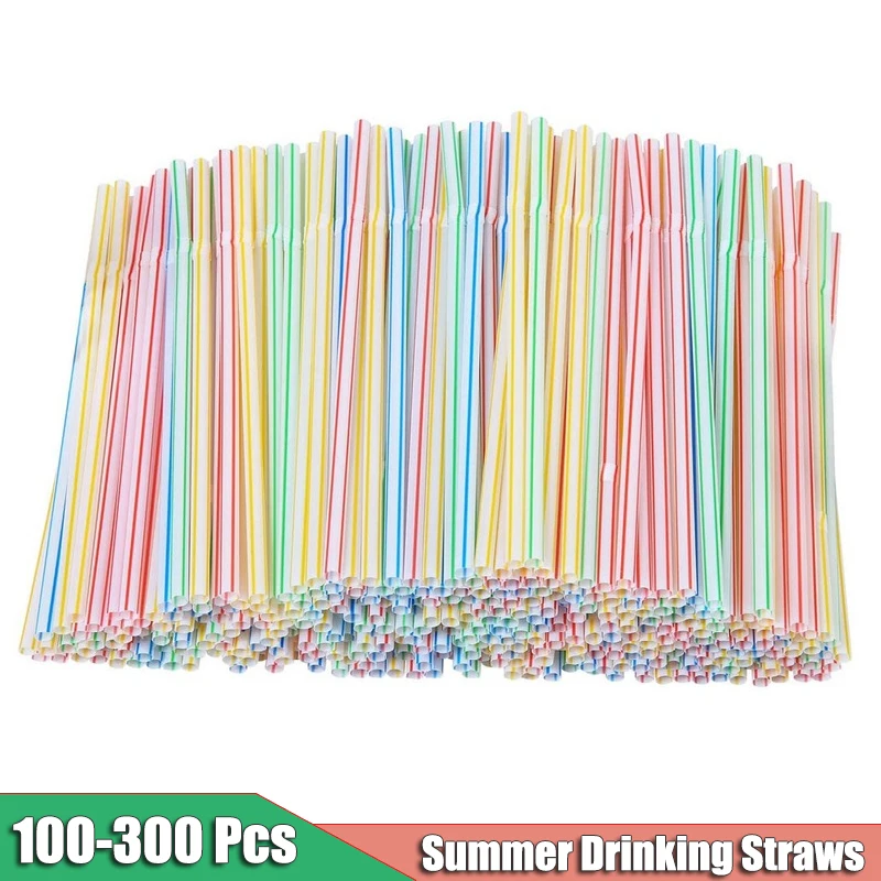 

100-300 Pcs for Kitchen Disposable Plastic Straws Drinking Graduate Party Striped Bendable Elbow Straw Event Alike Supplies