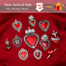 4pcs/Lot Steampunk Sacred Heart Charms Cross Flame Corazon Catholic Pendants For Diy Necklace Earring Jewelry Making Accessories