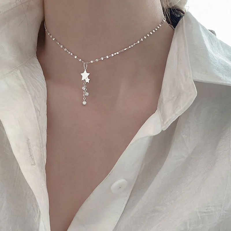 

VENTFILLE Silver Color Star Necklace for Women Girl Zircon Choker Asymmetry Jewellery Birthday Gift Dropshipping Wholesale