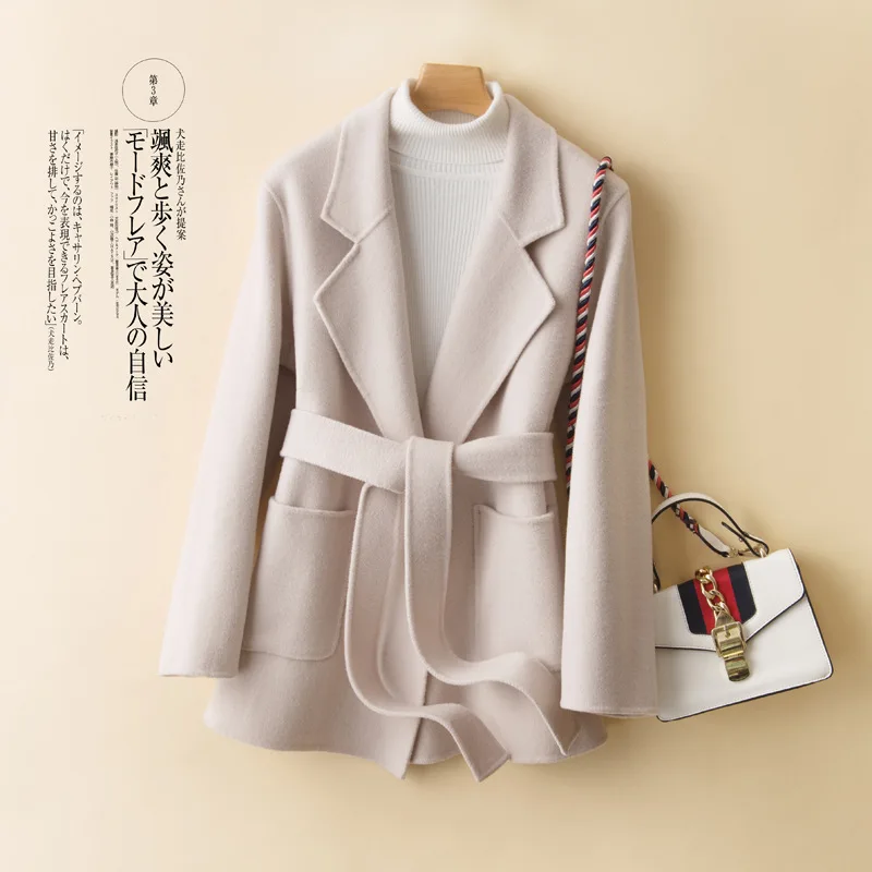 

100% Pure Wool Autumn and Winter Hepburn Style Double-sided Cashmere Coat Female Short Section Slim Small Tweed Jacket