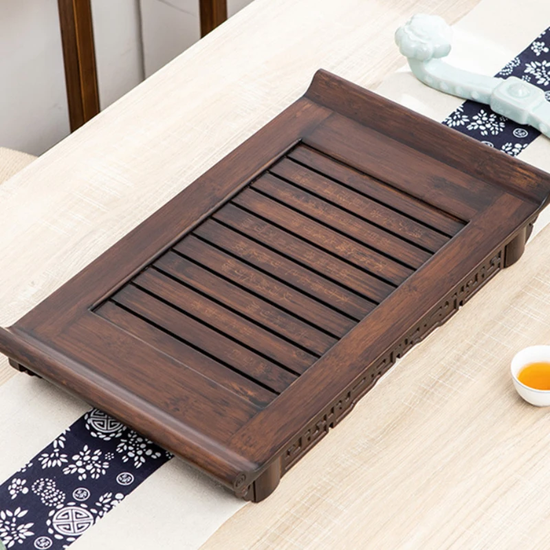 

Chinese Rectangular Tea Tray Vintage Water Storage Bamboo Living Room Tea Tray Decorative Bandeja Bambu Home Accessories OB50CP