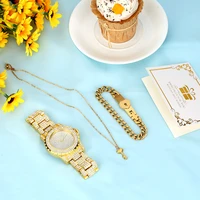 wrist watch with bracelet for women luxury elegant gold quartz watch key necklace set gift for girlfriend relogio feminino