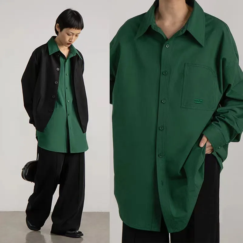 

Мужская хлопковая рубашка с коротким рукавом, зеленая Повседневная универсальная Свободная рубашка с вышивкой и карманами, на все сезоны, 2022