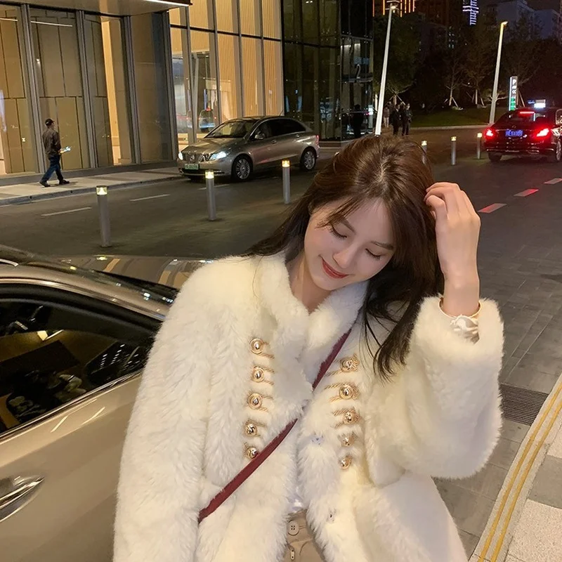 White Teddy Jacket Fluffy Faux Fur Coat Winter Fashion Furry Cropped Teddy Bear Jackets for Women Basic Solid Shaggy Cardigan