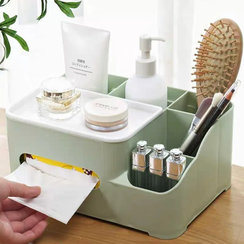 

Box For Wipes Desktop Home Living Room Multi-Grid Toilet Paper Multi-Function Coffee Table Remote Control Storage Box