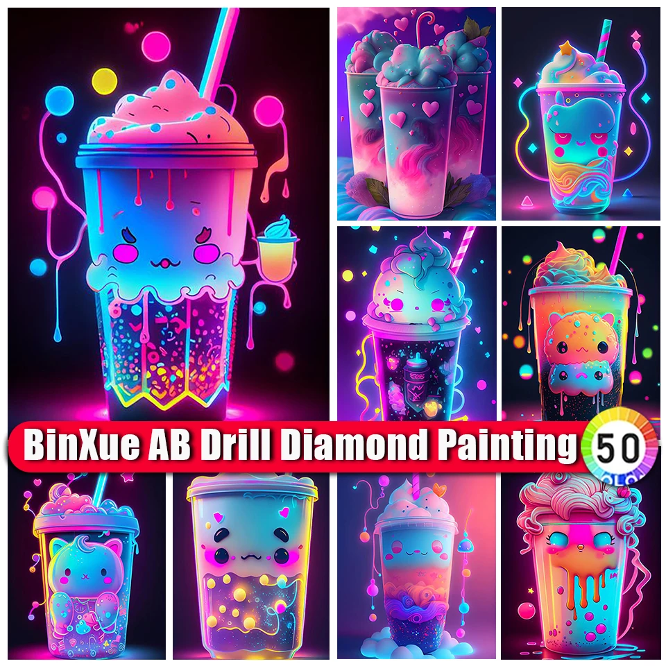 

BinXue 2023 New 5D Fantasy Neon Water Cup AB Diamond Painting Kit AI Art Love Handmade DIY Embroidery Mosaic Home Decor Gift