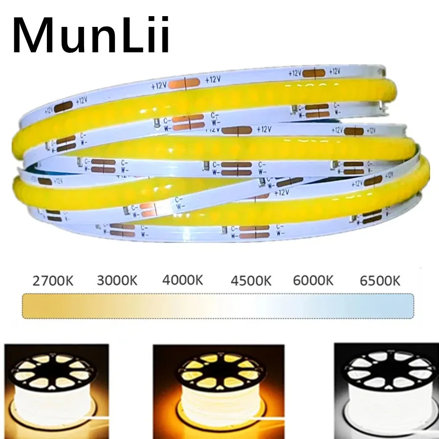 Светодиодная лента CCT COB с высокой плотностью от 2700 к до 6500 К 608 светодиодов/м