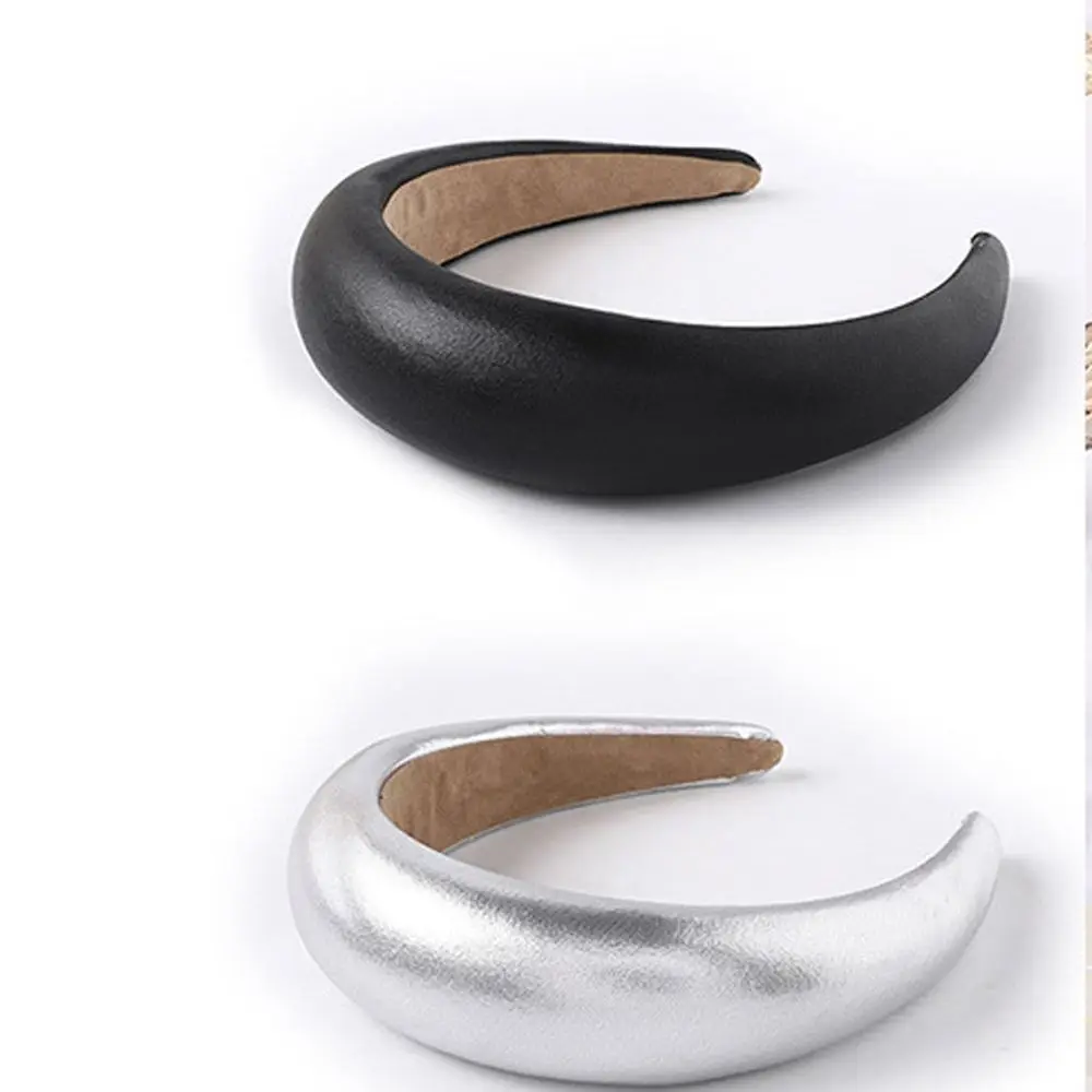 

Retro Fashion Sponge Wide Glossy Vintage Korean Style Hair Hoop Pu Leather Women Headband Sweet Hair Hoop