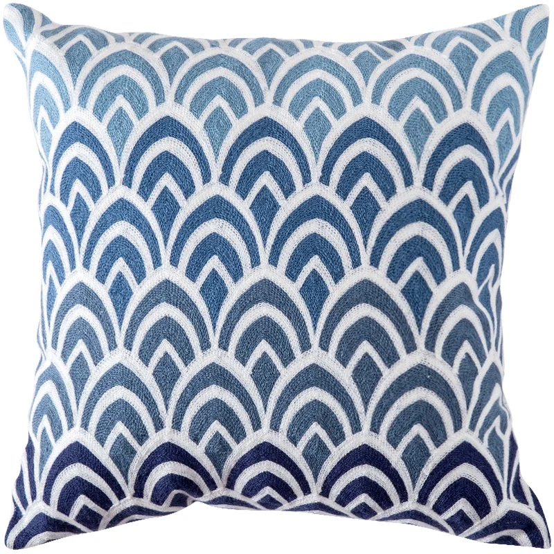 

DUNXDECO Cushion Cover Decorative Pillow Case Mediterranean Sea Cotton Thread Embroidery Living Room Sofa Deco