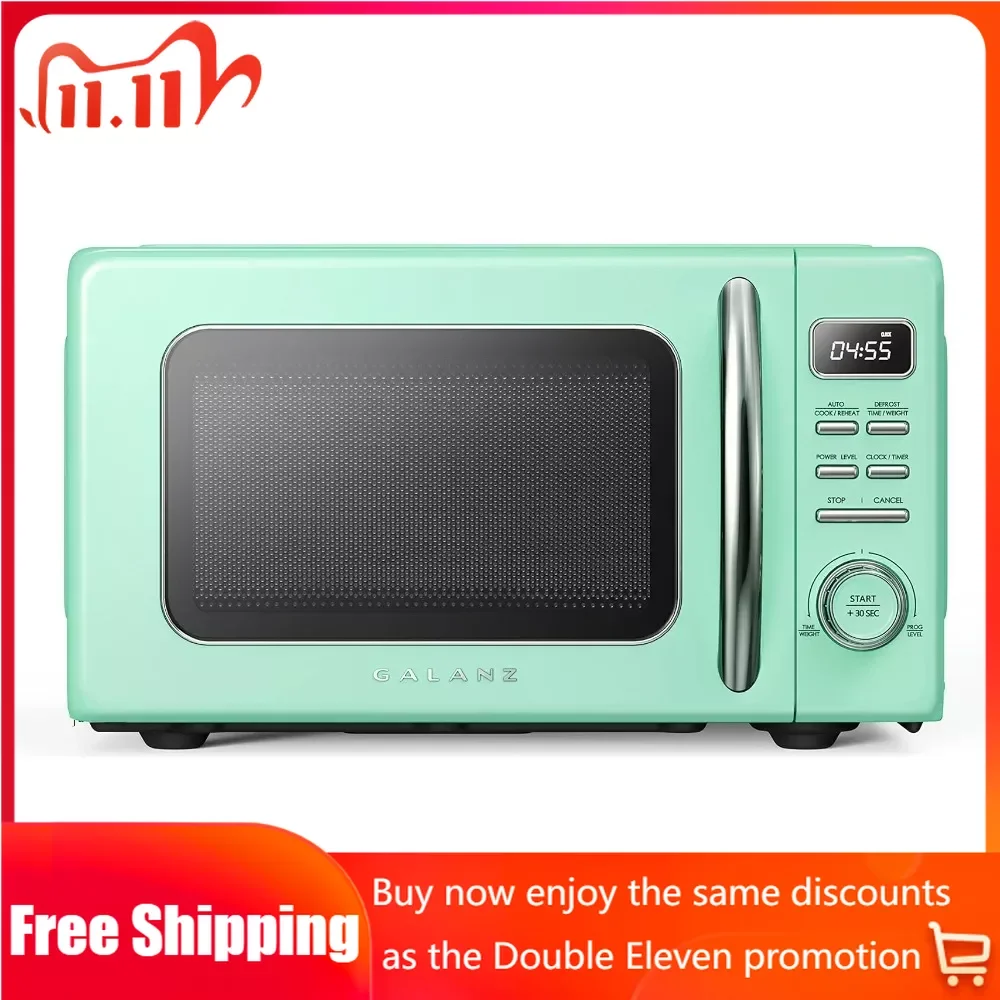 

Retro Countertop Microwave Oven with Auto Cook & Reheat, Quick Start Functions, Easy Clean with Glass Turntable Microwave Oven