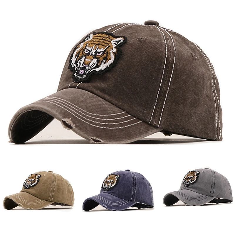 

Men Women Washed Baseball Cap Anime Tiger Panther Embroidery Trucker Dad Hat Adjustable Snapback Women Men Dropshipping