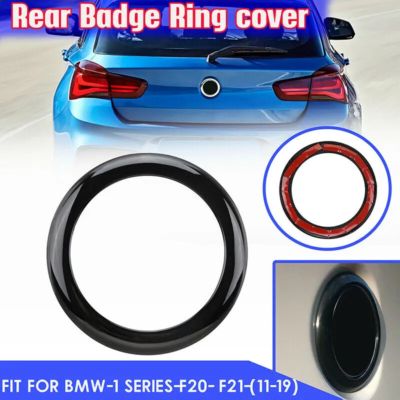 1pc For BMW 1 Series M135i M140i F20/F21 2011-2019 Car Rear Badge Ring Logo Frame Cover Decoration Trim Carbon Gloss Black