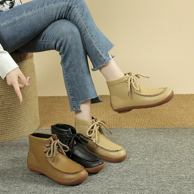 2023 кожаные ботинки Короткие уличные осенние на шнуровке высокие с зернистой