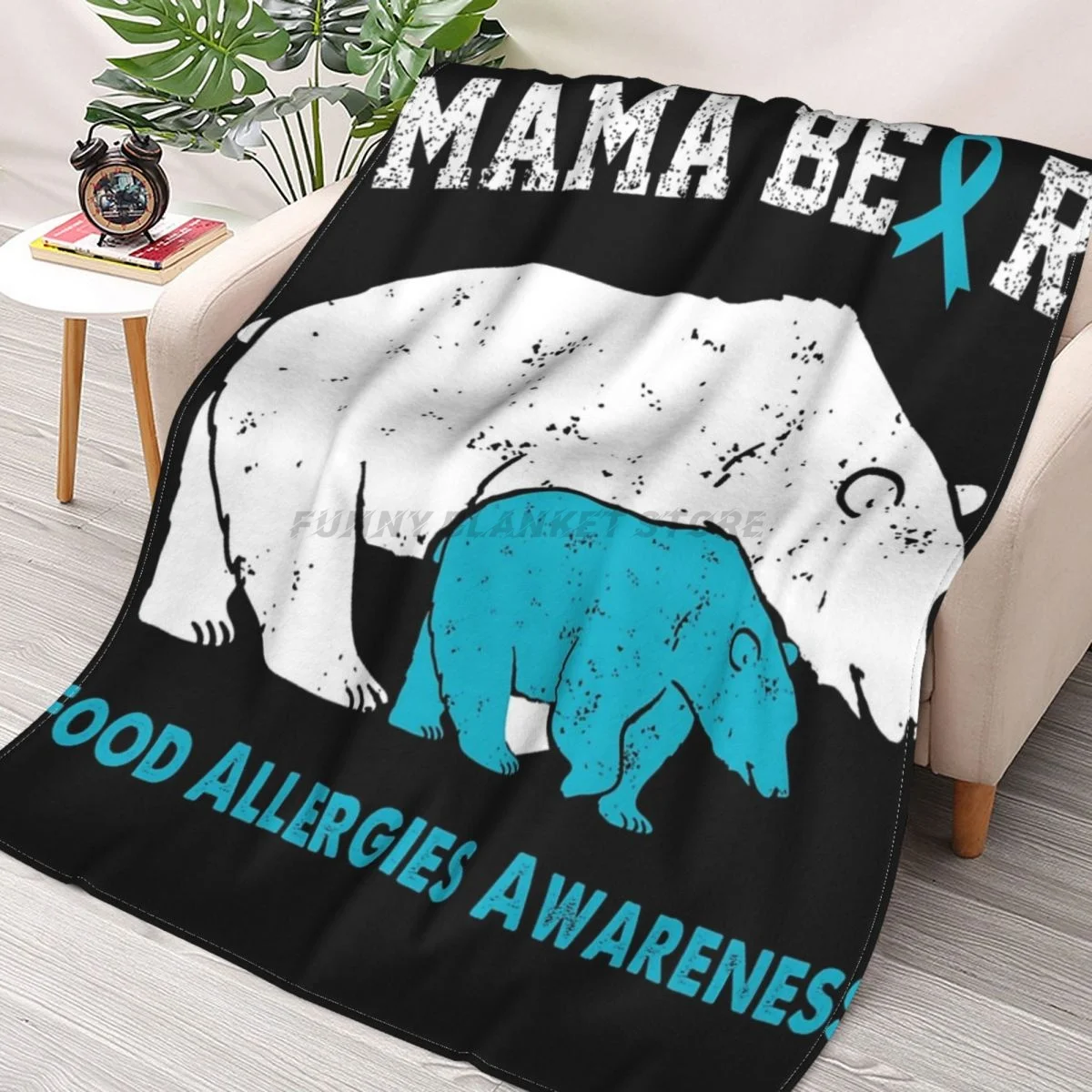 

FOOD ALLERGIES Awareness Bear Lover Gifts Throws Blankets Collage Flannel Ultra-Soft Warm picnic blanket bedspread on the bed