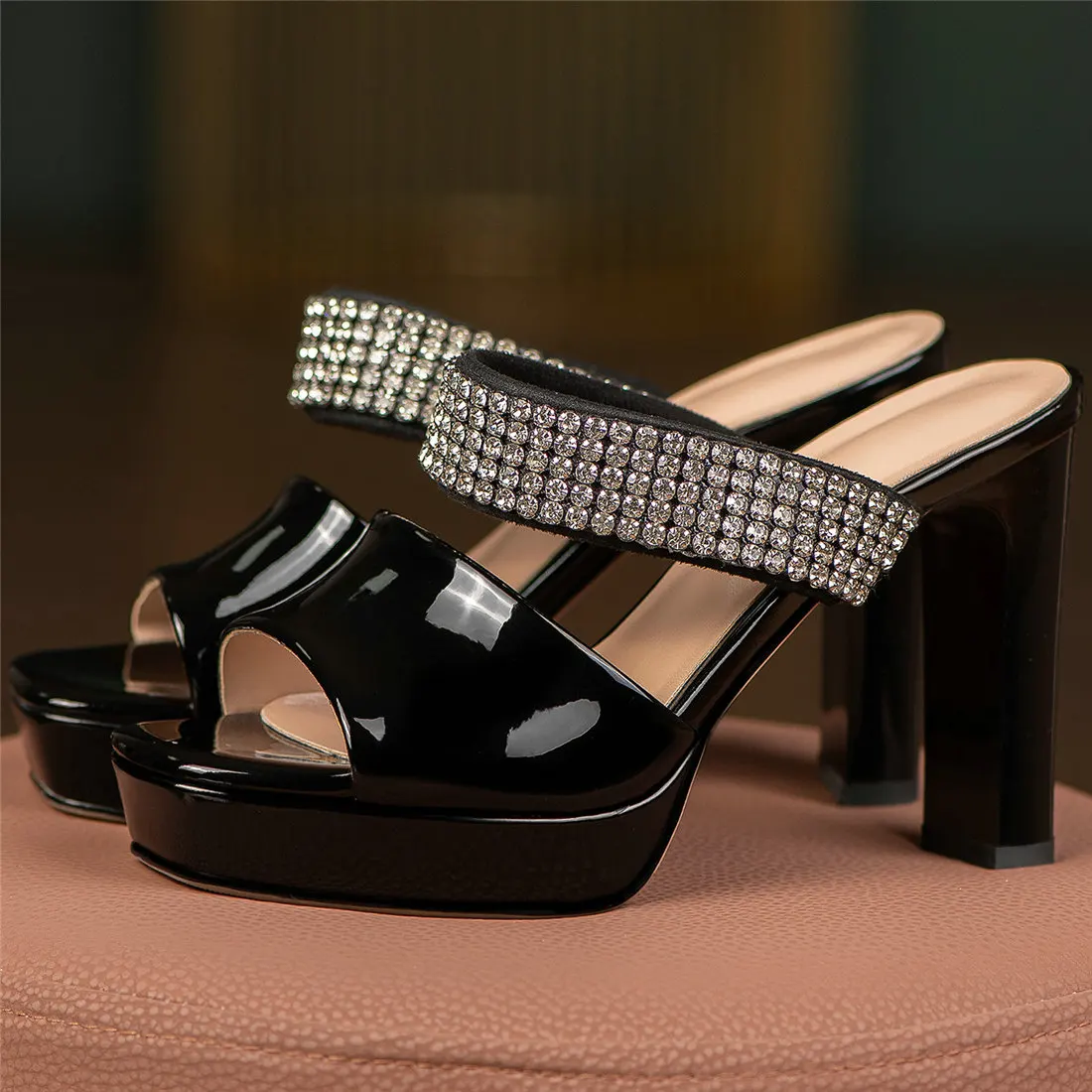 

2022 Wedding Party Mules Women Genuine Leather High Heel Gladiator Sandals Female Summer Open Toe Platform Pumps Casual Shoes