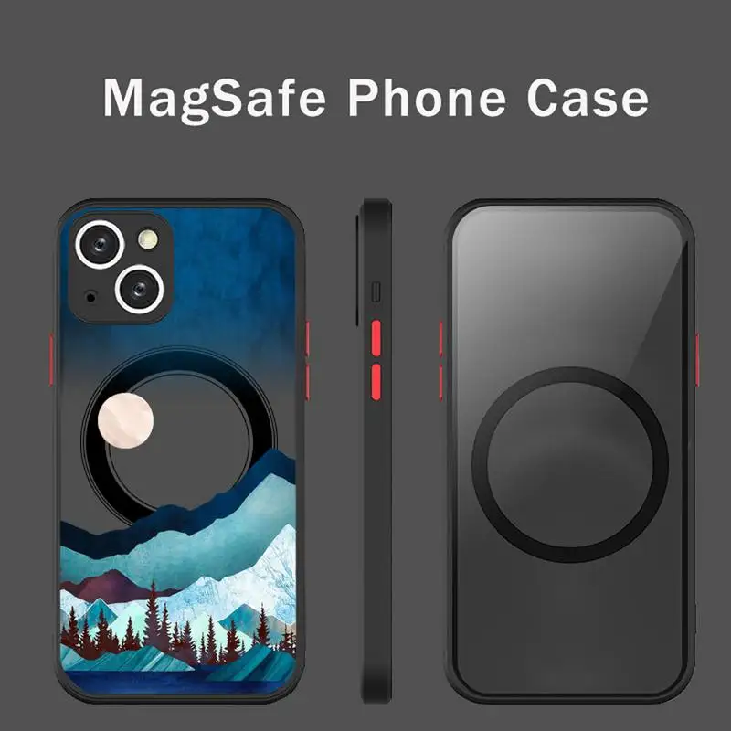

Sun moon mountain scenery simple Phone Case For iPhone 13 12 Mini Pro Max Matte transparent Super Magnetic MagSafe Cover