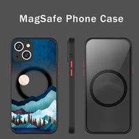 sun moon mountain scenery simple phone case for iphone 13 12 mini pro max matte transparent super magnetic magsafe cover