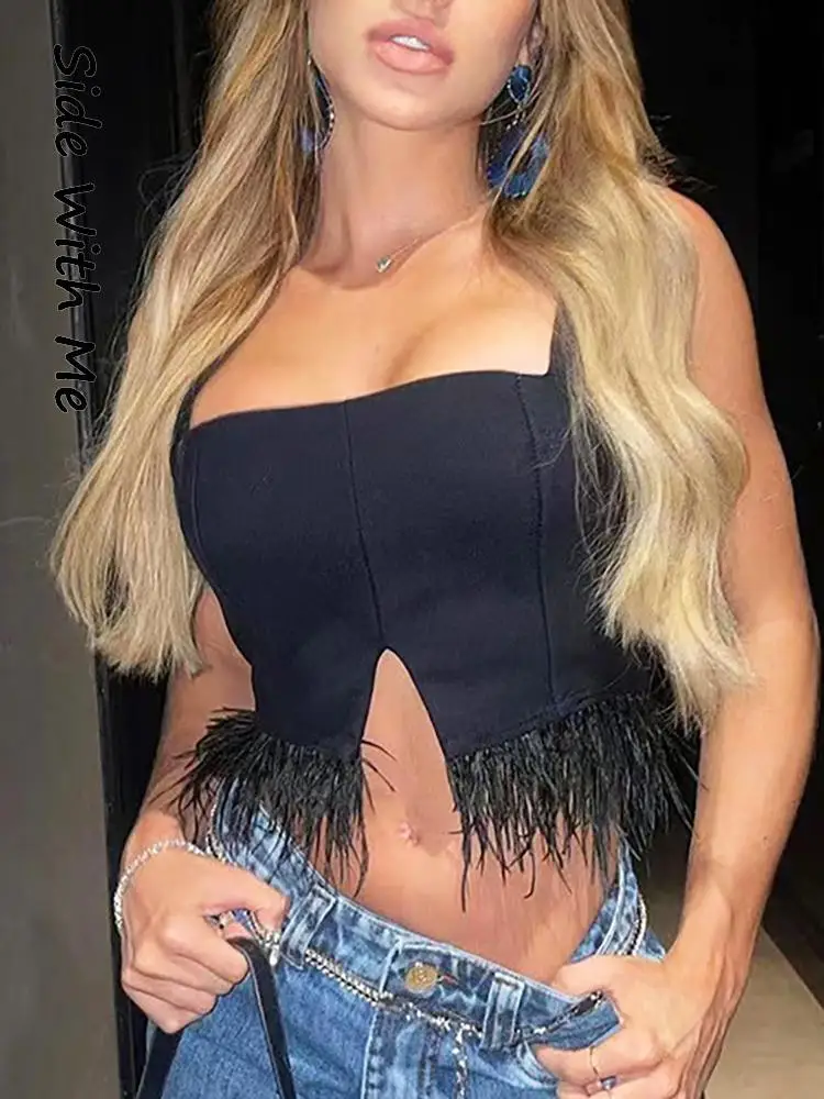 

Женская майка с открытой спиной, без рукавов, с бахромой