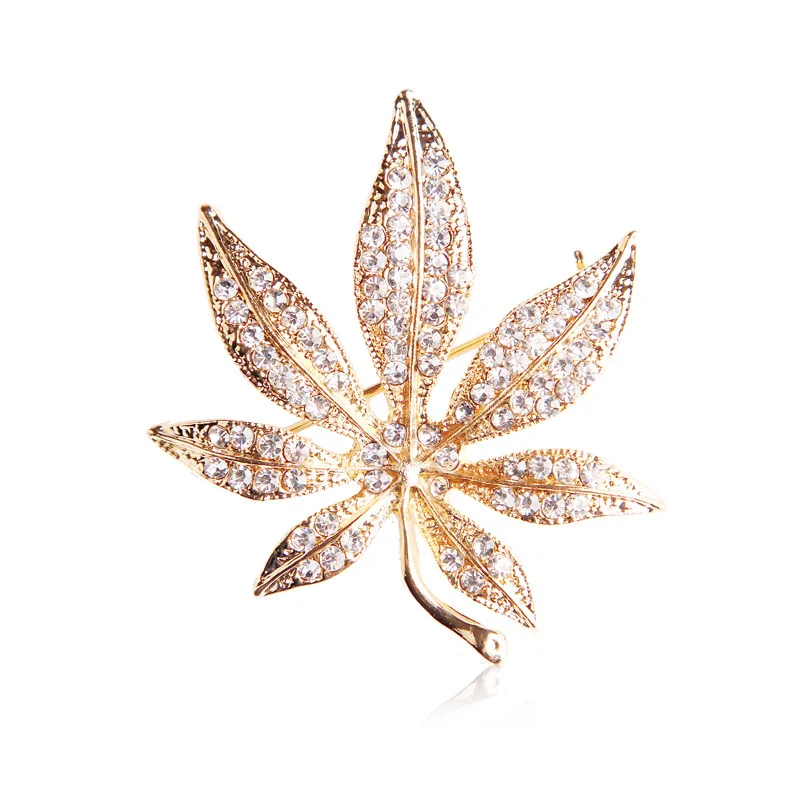 

TULX Maple Leaf Shaped Brooch Pins for Women Clothes Wedding Rhinestone Metal Badges Party Garment Accessories Jewelry Gift